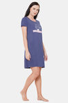Soie Cotton Modal Knee Length Nightdress - Blue — thumbnail 3